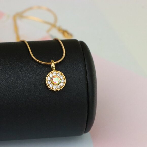 "Satin White Center Pendant with Crystal Halo Rose Gold Charm, XPPT1594 - Picture 6 of 13